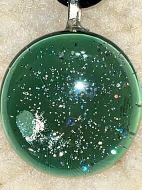 Handmade Reversible Green Black Marble Glass Pendant Necklace